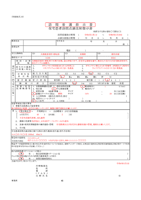 訪問看護指示書 記載例